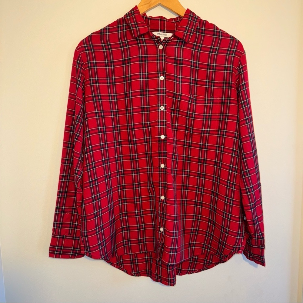 Madewell Women Top Small Red Plaid 100% Cotton Long Sleeve Button Down Shirt